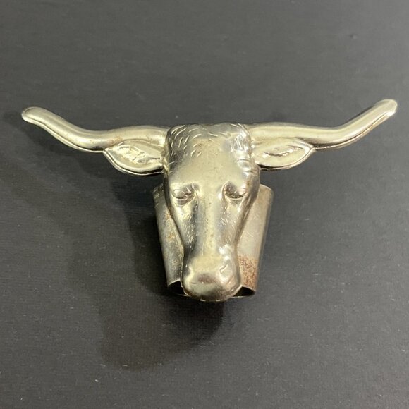 Metal Bull Head Longhorn Bolo Tie Slide Clip Vintage Texas USA - Picture 1 of 10